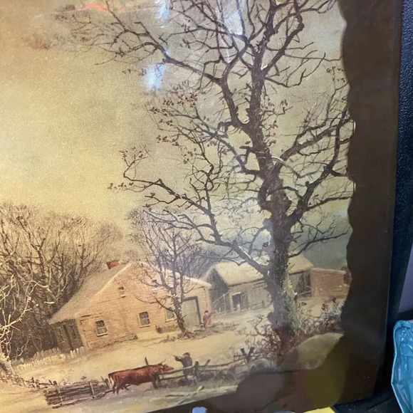 VTG 1977 Original Slate Art Print Landscape Country Farm Scene WallHanging Decor - Picture 8 of 9